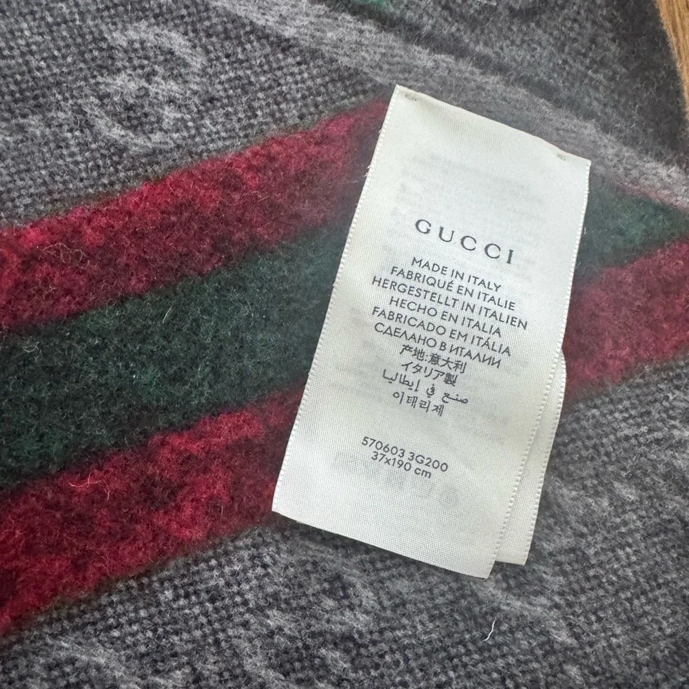 Gucci Dark Gray black nikky Lana Scarf Red and Green stripe Wrap winter luxury - Picture 6 of 7